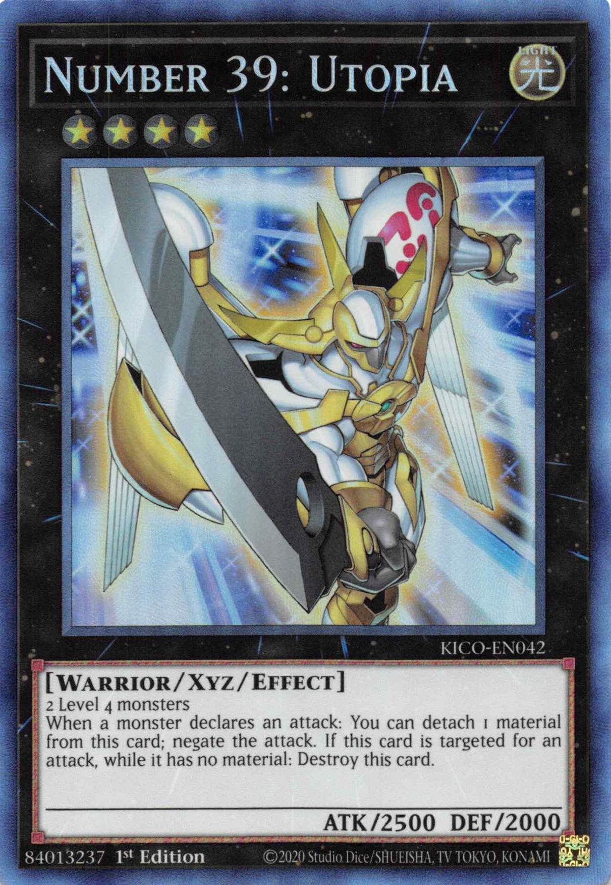 1st Edition, Collector's Rare, King's Court, Light, Warrior, Xyz/Effect monster Number 39: Utopia (Collector's Rare) [KICO-EN042] Collector's Rare - Trading Card World