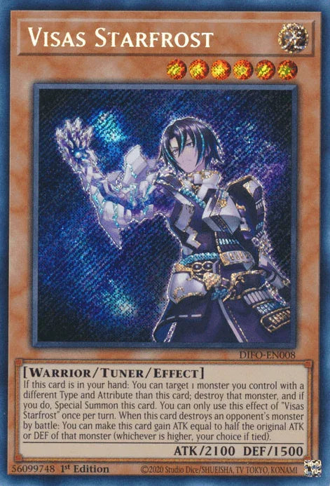 1st Edition, Dimension Force, Light, Secret Rare, Tuner/Effect Monster, Warrior Visas Starfrost [DIFO-EN008] Secret Rare - Trading Card World