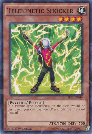 1st Edition, Battle Pack 3: Monster League, Earth, Effect Monster, Psychic, Shatterfoil Rare Telekinetic Shocker [BP03-EN048] Shatterfoil Rare - Trading Card World