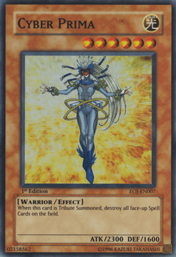1st Edition, Effect Monster, Enemy of Justice, Light, Super Rare, Unlimited, Warrior Cyber Prima [EOJ-EN007] Super Rare - Trading Card World