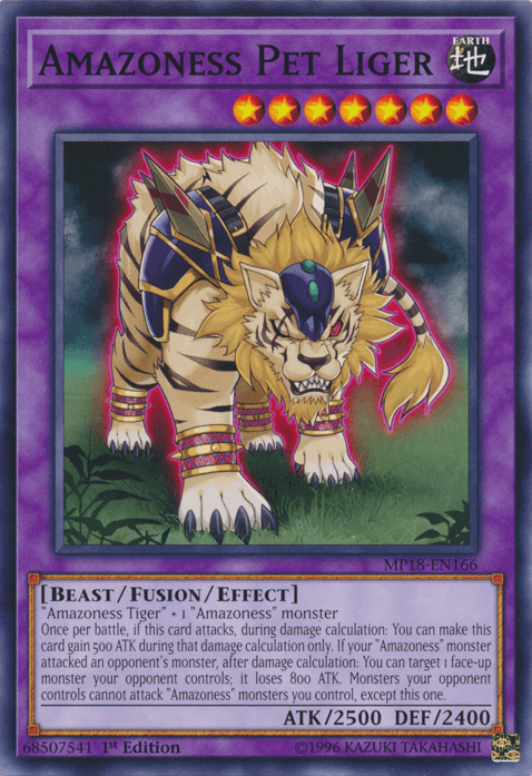 1st Edition, 2018 Mega-Tins Mega Pack, Beast, Common, Earth, Fusion/Effect Monster Amazoness Pet Liger [MP18-EN166] Common - Trading Card World