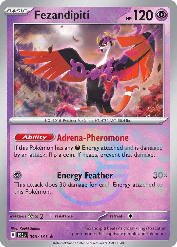 045, Holofoil, Metal [x2], Psychic, Rare, Scarlet & Violet: Prismatic Evolutions Fezandipiti (045/131) (Poke Ball Pattern) [Scarlet & Violet: Prismatic Evolutions] - Trading Card World