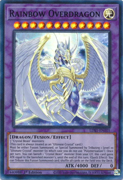 1st Edition, Dragon, Fusion/Effect Monster, Legendary Duelists: Season 1, Light, Ultra Rare Rainbow Overdragon (Blue) [LDS1-EN101] Ultra Rare - Trading Card World