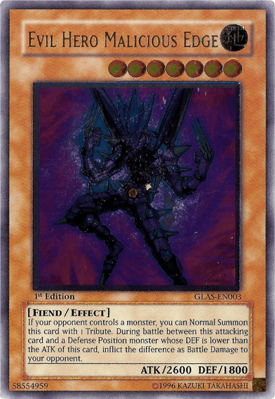 1st Edition, Earth, Effect Monster, Fiend, Gladiator's Assault, Ultimate Rare, Unlimited Evil Hero Malicious Edge [GLAS-EN003] Ultimate Rare - Trading Card World