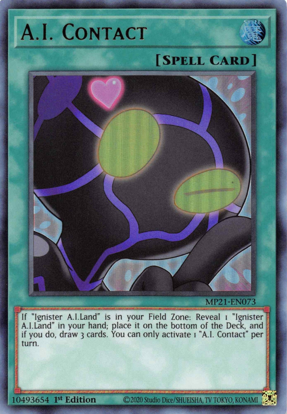 1st Edition, 2021 Tin of Ancient Battles, Normal Spell, Spell, Ultra Rare A.I. Contact [MP21-EN073] Ultra Rare - Trading Card World