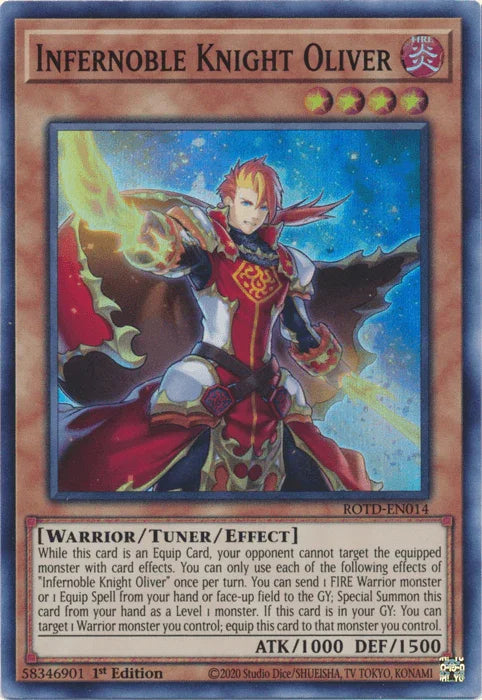 1st Edition, Fire, Rise of the Duelist, Super Rare, Tuner/Effect Monster, Warrior Infernoble Knight Oliver [ROTD-EN014] Super Rare - Trading Card World