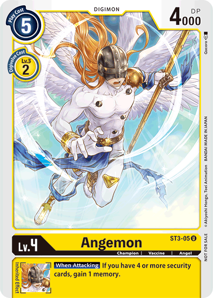 Angel, Champion, Digimon, ST3-05, Starter Deck: Heaven's Yellow Promos, Uncommon, Vaccine, Yellow Angemon [ST3-05] (Tamer Party) [Starter Deck: Heaven's Yellow Promos] - Trading Card World