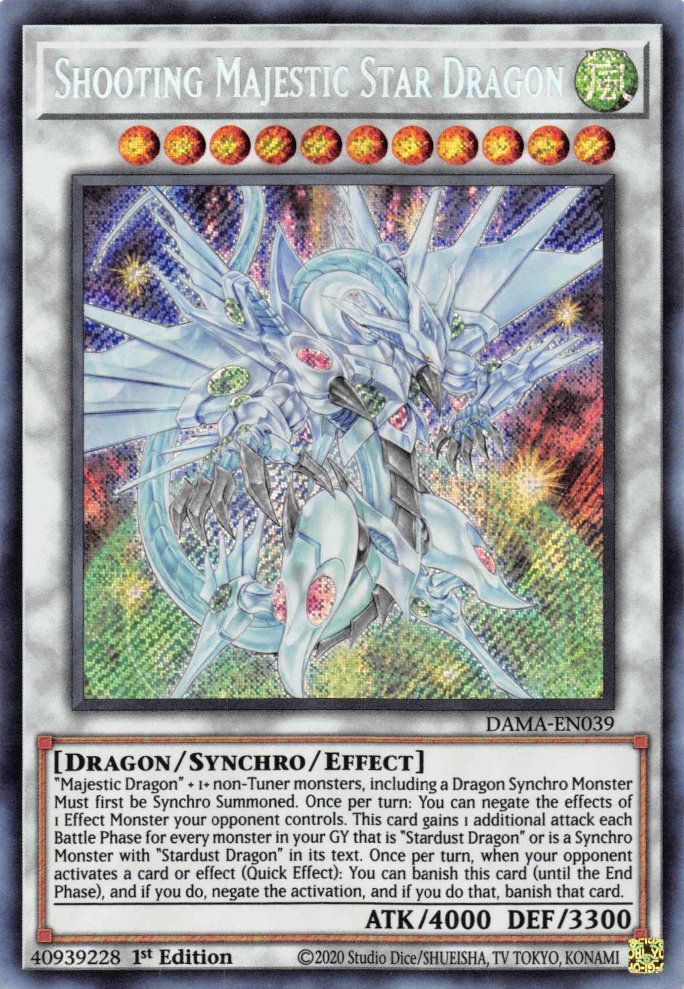 1st Edition, Dawn of Majesty, Dragon, Secret Rare, Synchro/Effect Monster, Wind Shooting Majestic Star Dragon [DAMA-EN039] Secret Rare - Trading Card World