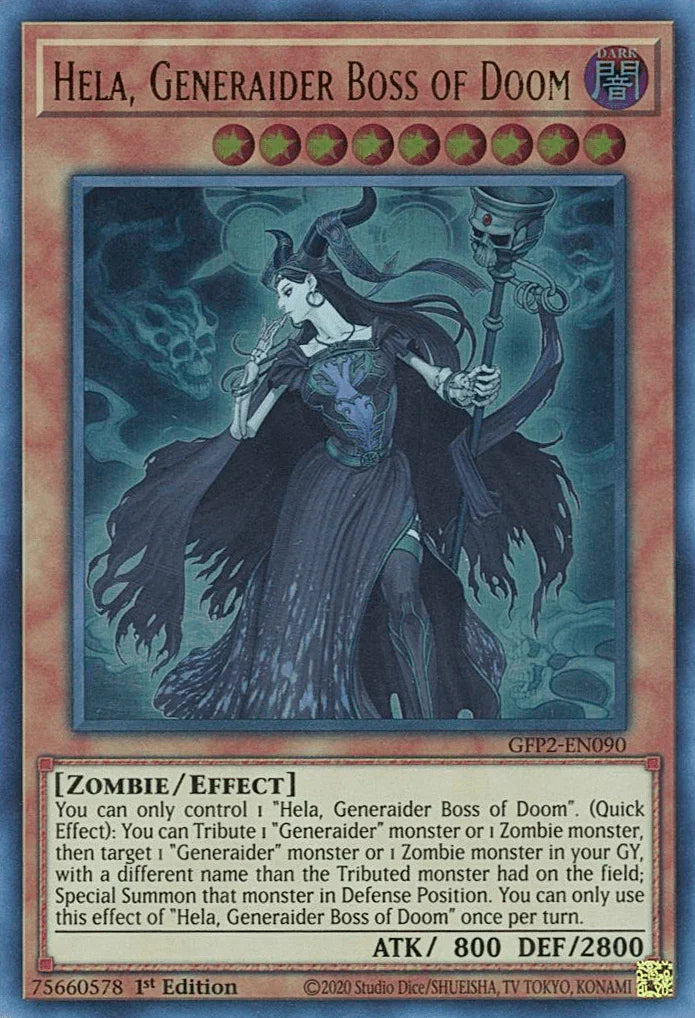 1st Edition, Dark, Effect Monster, Ghosts From the Past: The 2nd Haunting, Ultra Rare, Zombie Hela, Generaider Boss of Doom [GFP2-EN090] Ultra Rare - Trading Card World