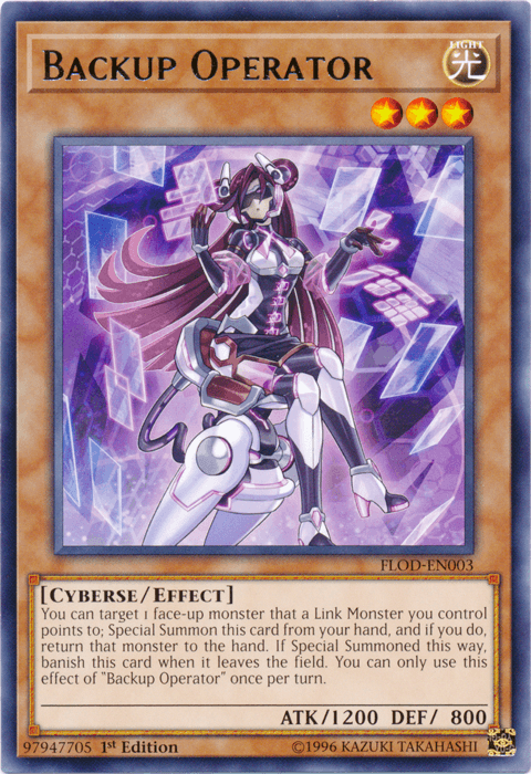 1st Edition, Cyberse, Effect Monster, Flames of Destruction, Light, Rare, Unlimited Backup Operator [FLOD-EN003] Rare - Trading Card World