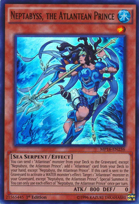 1st Edition, 2016 Mega-Tins Mega Pack, Effect Monster, Sea Serpent, Ultra Rare, Unlimited, Water Neptabyss, the Atlantean Prince [MP16-EN236] Ultra Rare - Trading Card World