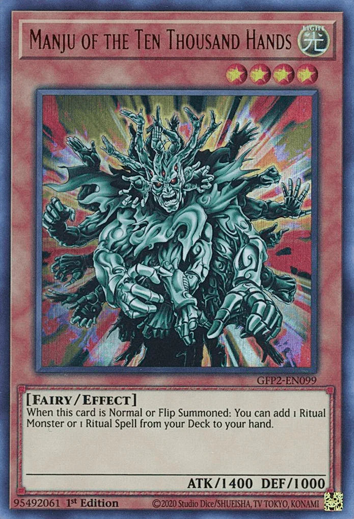 1st Edition, Effect Monster, Fairy, Ghosts From the Past: The 2nd Haunting, Light, Ultra Rare Manju of the Ten Thousand Hands [GFP2-EN099] Ultra Rare - Trading Card World