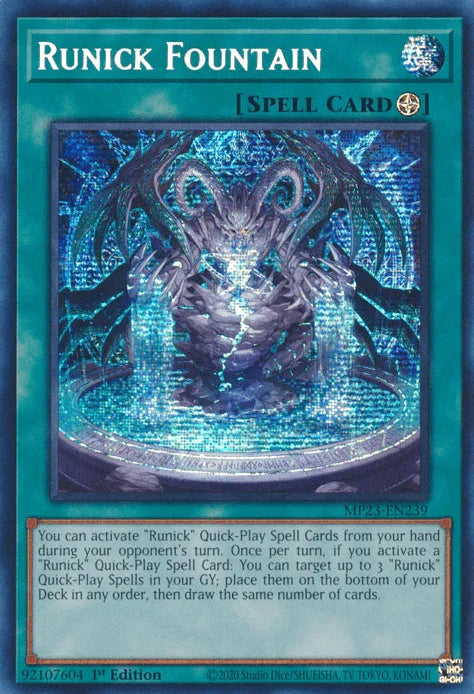 1st Edition, Dueling Heroes Collectors Tin - Mega Pack (25th Anniversary Edition), Field Spell, Prismatic Secret Rare, Spell Runick Fountain [MP23-EN239] Prismatic Secret Rare - Trading Card World
