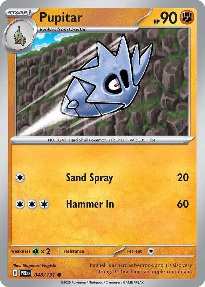 048, Common, Fighting, Grass [x2], Normal, Reverse Holofoil, Scarlet & Violet: Prismatic Evolutions Pupitar (048/131) [Scarlet & Violet: Prismatic Evolutions] - Trading Card World