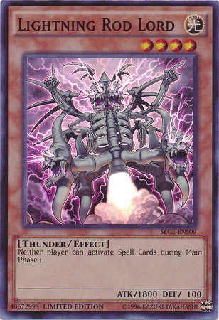 Effect Monster, Light, Limited, Secrets of Eternity, Super Rare, Thunder Lightning Rod Lord [SECE-ENS09] Super Rare - Trading Card World