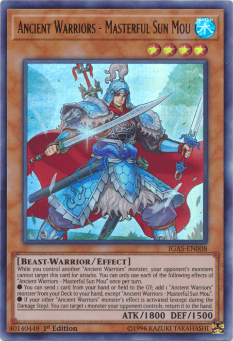 1st Edition, Beast-Warrior, Effect Monster, Ignition Assault, Ultra Rare, Unlimited, Water Ancient Warriors - Masterful Sun Mou [IGAS-EN008] Ultra Rare - Trading Card World