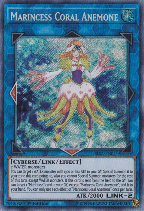1st Edition, Cyberse, Link/Effect Monster, Rising Rampage, Secret Rare, Unlimited, Water Marincess Coral Anemone [RIRA-EN041] Secret Rare - Trading Card World