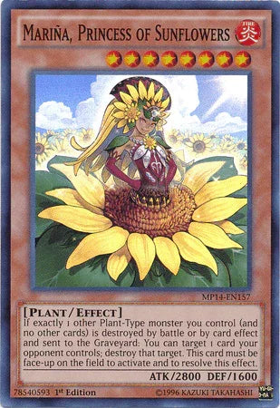 1st Edition, 2014 Mega-Tins Mega Pack, Effect Monster, Fire, Plant, Super Rare Marina, Princess of Sunflowers [MP14-EN157] Super Rare - Trading Card World