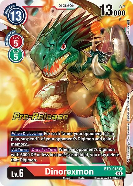 BT9-018, Data, Digimon, Dinosaur/X Antibody, Mega, Rare, Red/Green, X Record Pre-Release Promos Dinorexmon [BT9-018] [X Record Pre-Release Promos] - Trading Card World