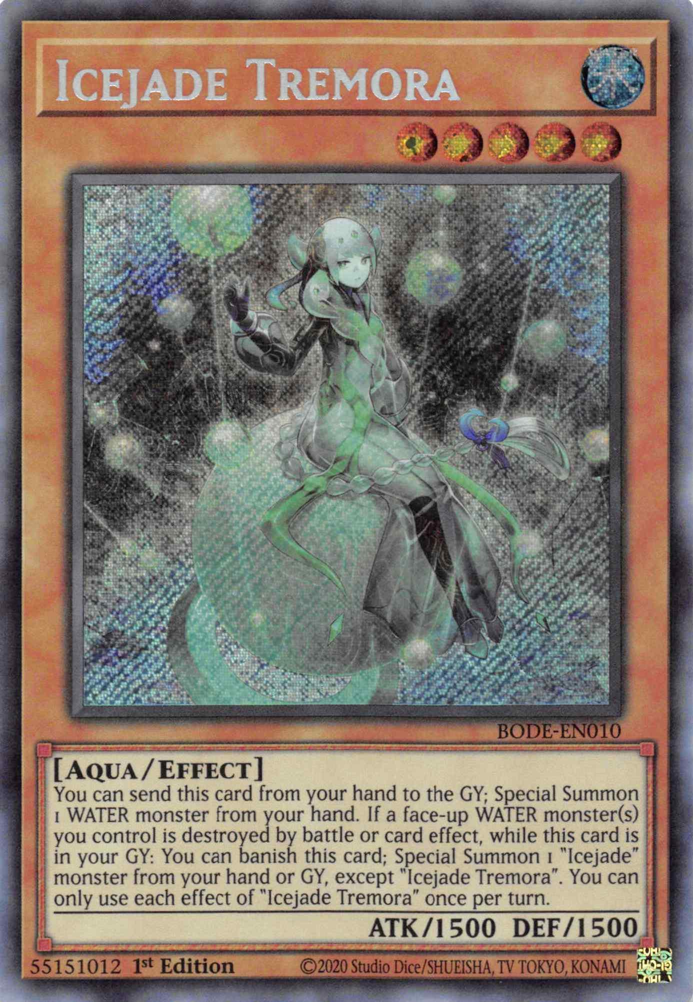 1st Edition, Aqua, Burst of Destiny, Effect Monster, Secret Rare, Water Icejade Tremora [BODE-EN010] Secret Rare - Trading Card World