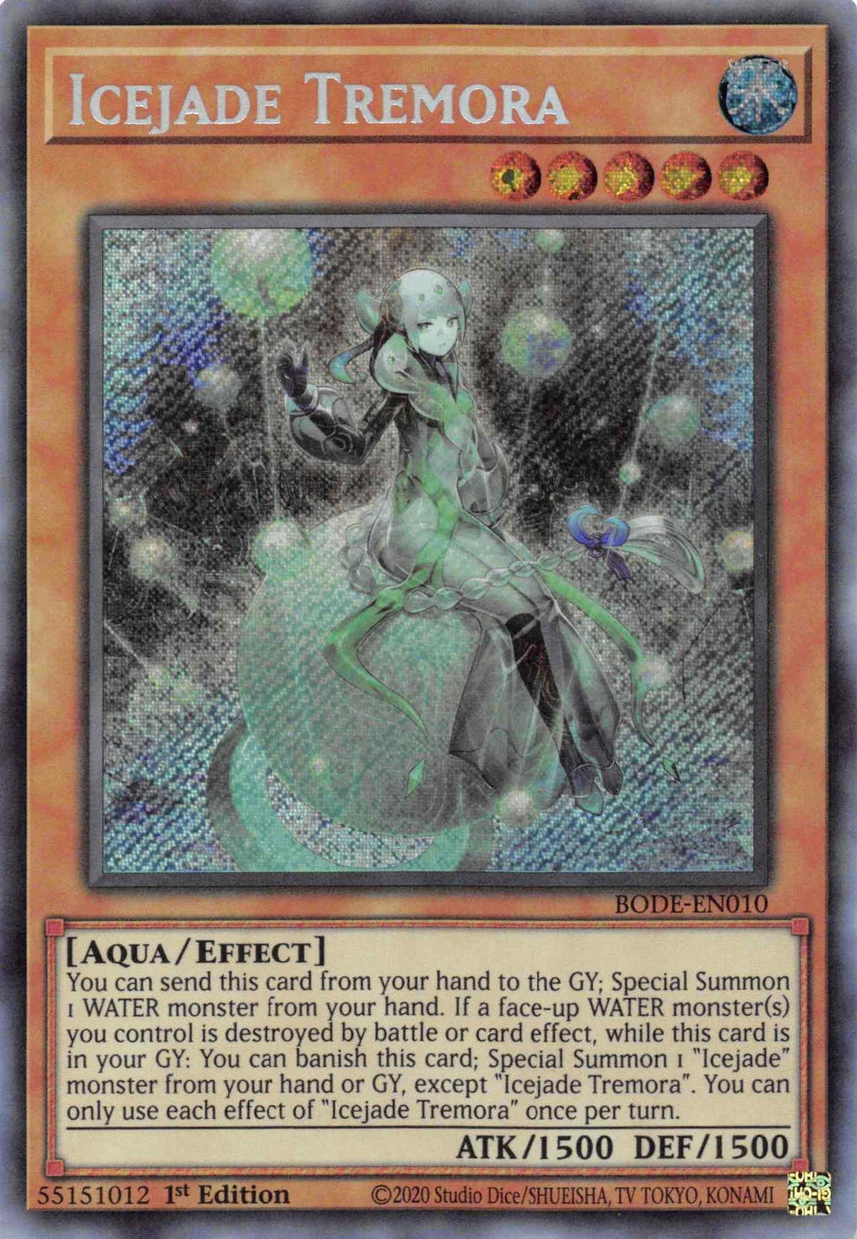 1st Edition, Aqua, Burst of Destiny, Effect Monster, Secret Rare, Water Icejade Tremora [BODE-EN010] Secret Rare - Trading Card World
