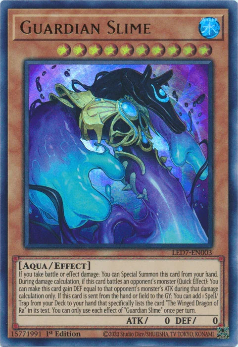 1st Edition, Aqua, Effect Monster, Legendary Duelists: Rage of Ra, Ultra Rare, Unlimited, Water Guardian Slime [LED7-EN003] Ultra Rare - Trading Card World