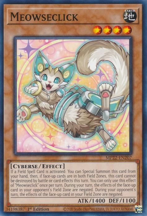 1st Edition, 2022 Tin of the Pharaoh's Gods, Common, Cyberse, Earth, Effect Monster Meowseclick [MP22-EN207] Common - Trading Card World