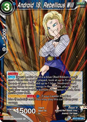 Android 18, Android Cell Saga, Android Red Ribbon Army, Battle, Blue, BT17-047, Normal, Parallel Foil, Ultimate Squad, Uncommon Android 18, Rebellious Will (BT17-047) [Ultimate Squad] - Trading Card World