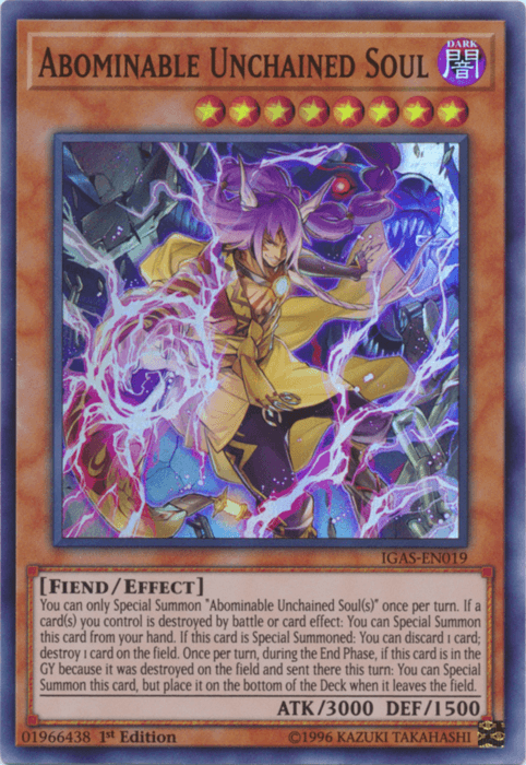 1st Edition, Dark, Effect Monster, Fiend, Ignition Assault, Super Rare, Unlimited Abominable Unchained Soul [IGAS-EN019] Super Rare - Trading Card World