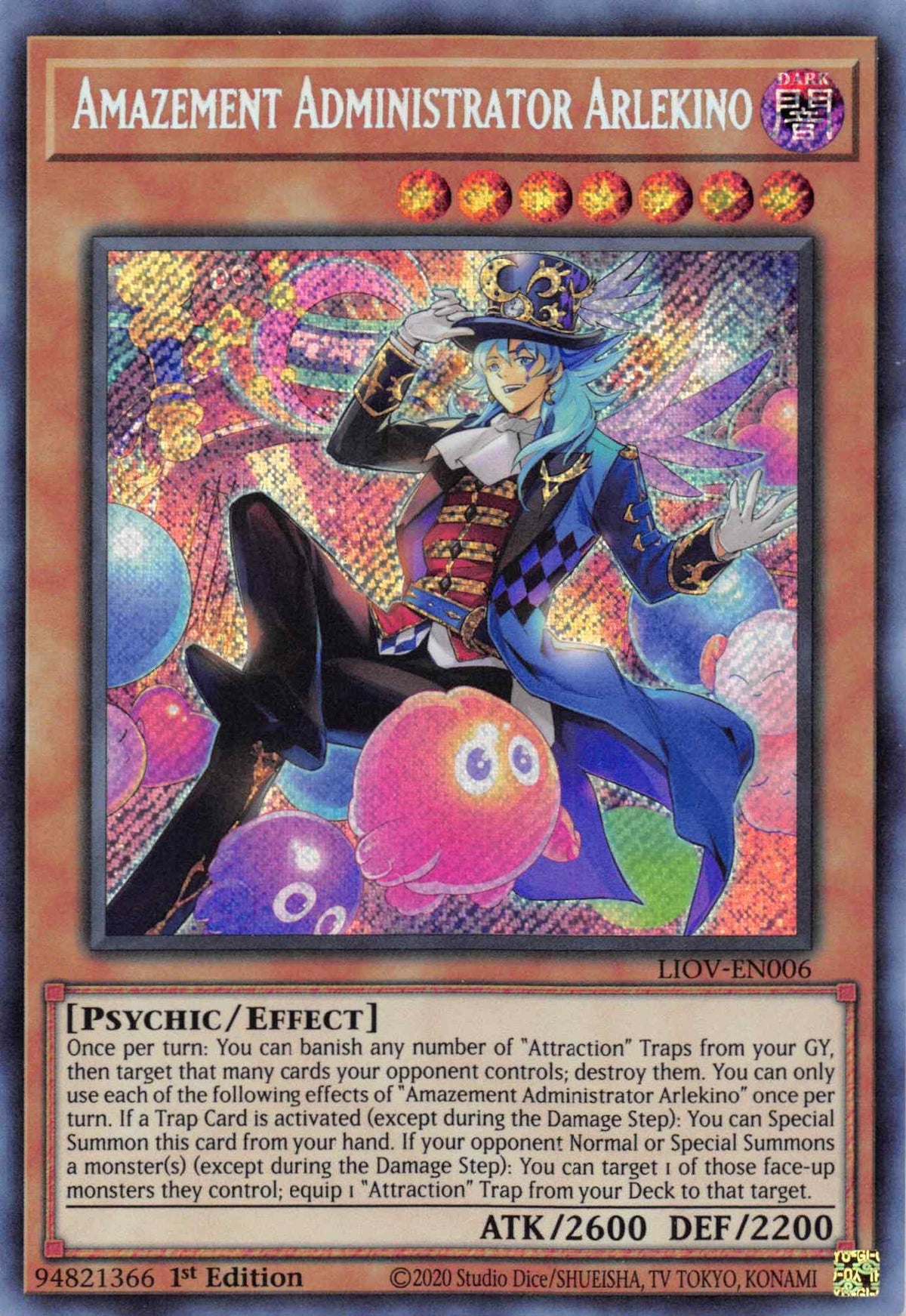 1st Edition, Dark, Effect Monster, Lightning Overdrive, Psychic, Secret Rare Amazement Administrator Arlekino [LIOV-EN006] Secret Rare - Trading Card World