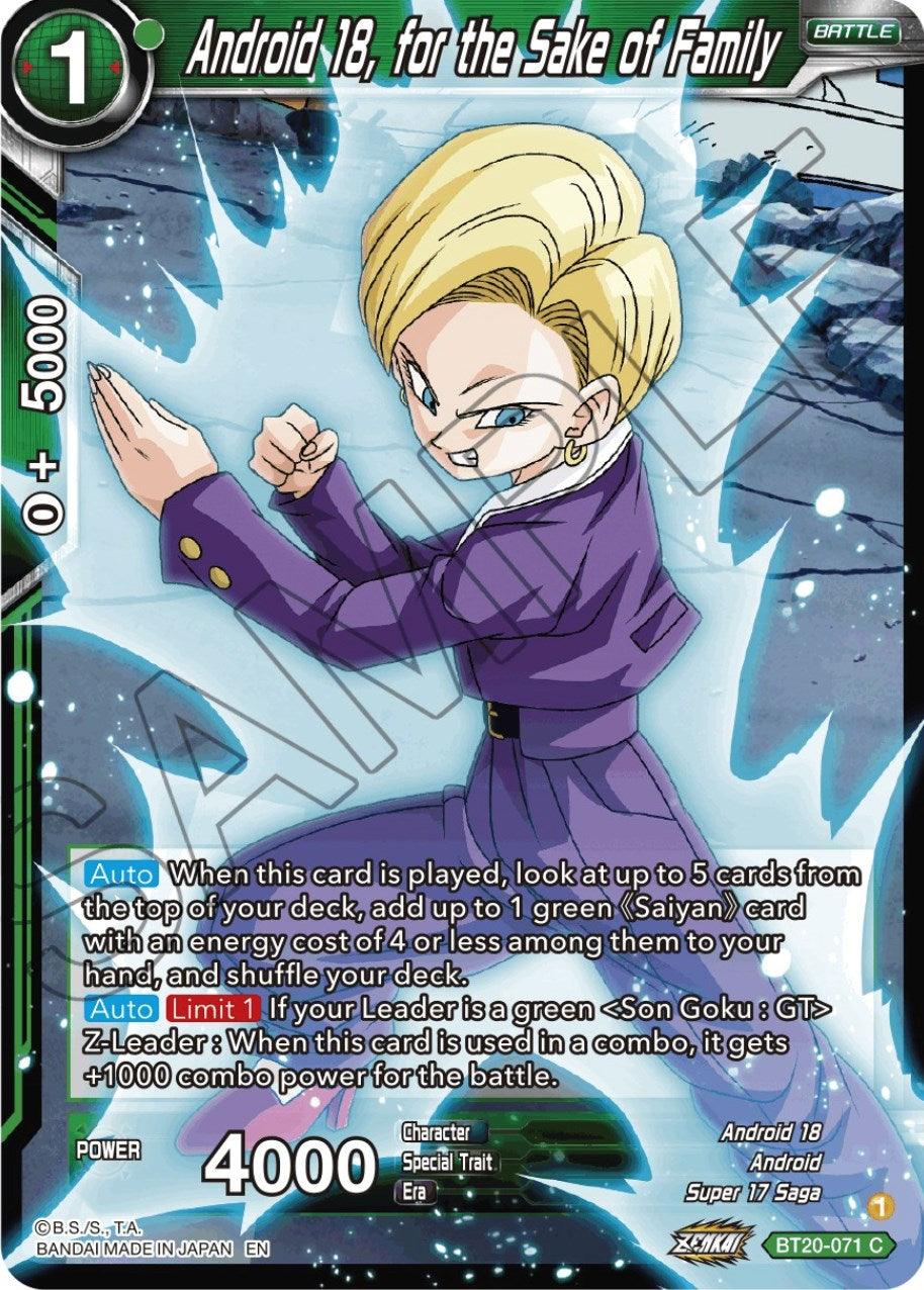 Android, Android 18, Battle, BT20-071, Common, Green, Normal, Parallel Foil, Power Absorbed, Super 17 Saga Android 18, for the Sake of Family (BT20-071) [Power Absorbed] - Trading Card World