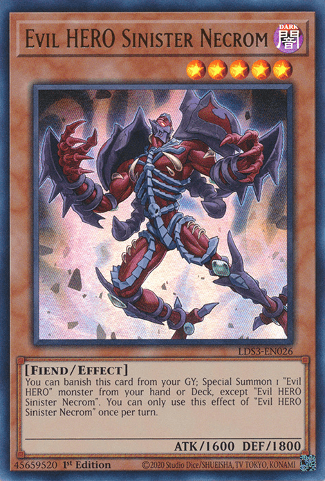 1st Edition, Dark, Effect Monster, Fiend, Legendary Duelists: Season 3, Ultra Rare Evil HERO Sinister Necrom [LDS3-EN026] Ultra Rare - Trading Card World