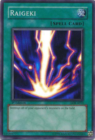 1st Edition, Normal Spell, Spell, Super Rare, The Legend of Blue Eyes White Dragon Raigeki [LOB-A053] Super Rare - Trading Card World