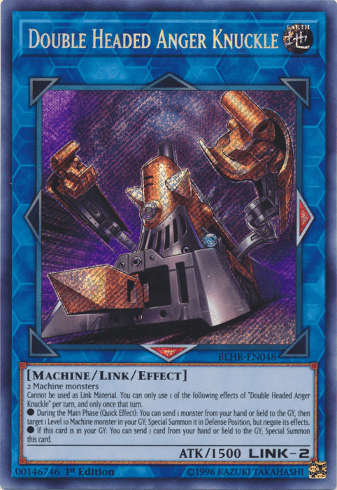 1st Edition, Battles of Legend: Hero's Revenge, Earth, Link/Effect Monster, Machine, Secret Rare Double Headed Anger Knuckle [BLHR-EN048] Secret Rare - Trading Card World