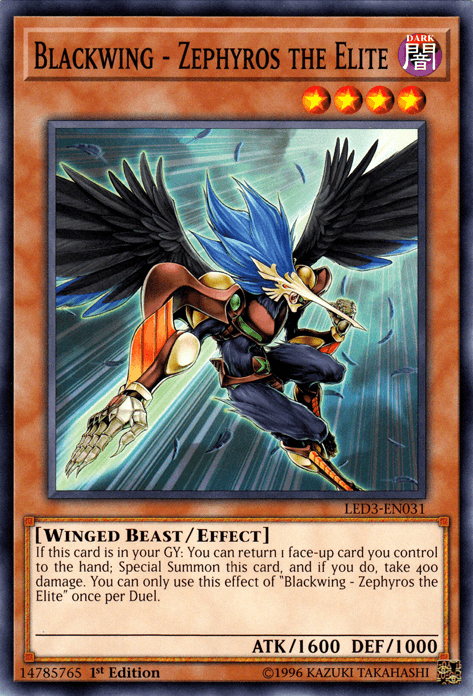 1st Edition, Common, Dark, Effect Monster, Legendary Duelists: White Dragon Abyss, Winged Beast Blackwing - Zephyros the Elite [LED3-EN031] Common - Trading Card World
