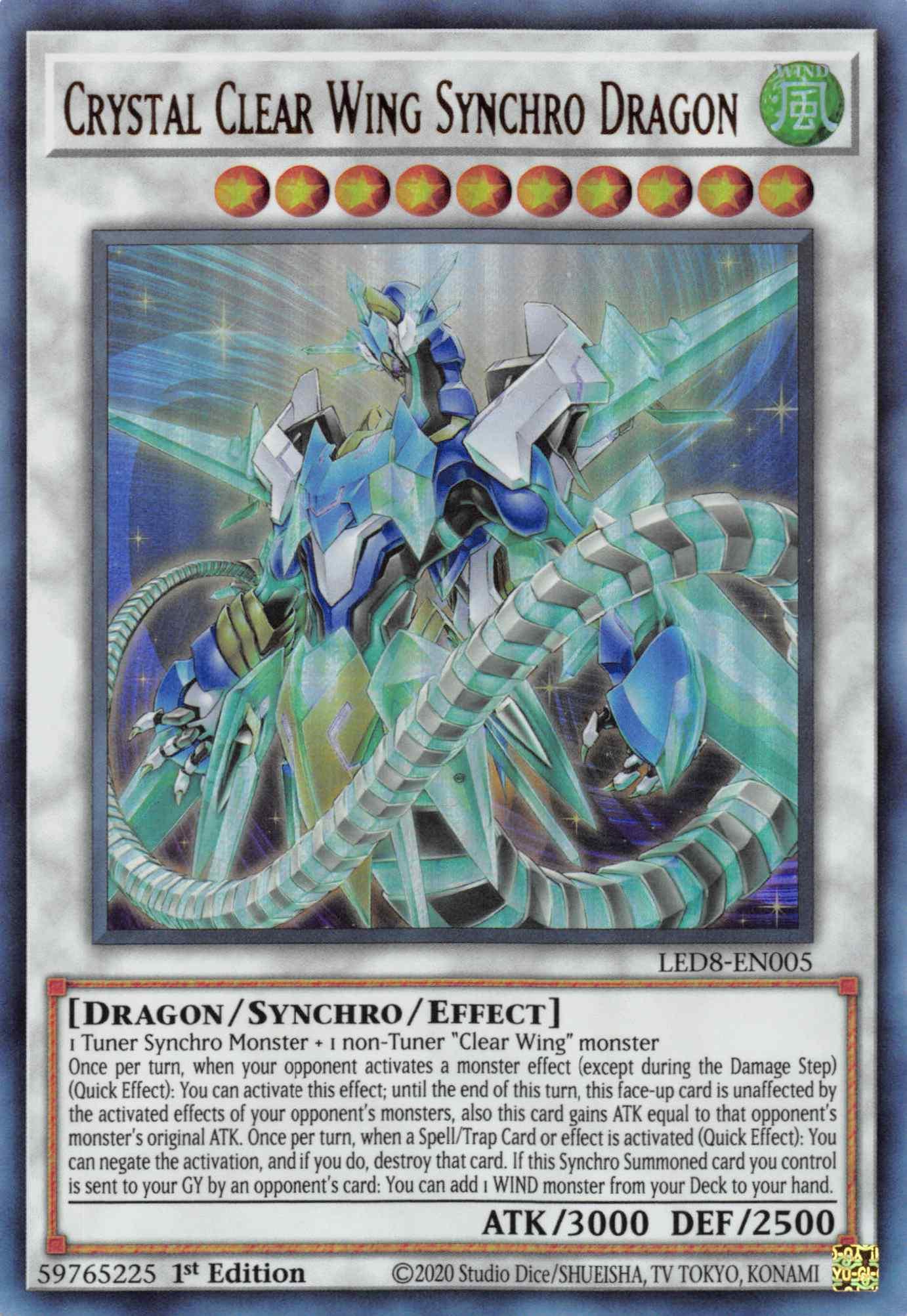 1st Edition, Dragon, Legendary Duelists: Synchro Storm, Synchro/Effect Monster, Ultra Rare, Wind Crystal Clear Wing Synchro Dragon [LED8-EN005] Ultra Rare - Trading Card World