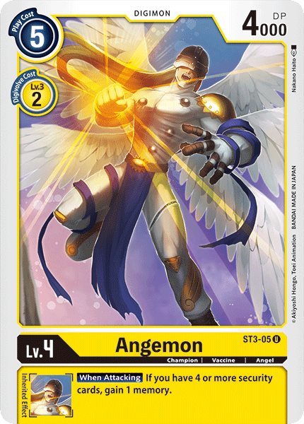 Angel, Champion, Digimon, ST3-05, Starter Deck: Heaven's Yellow, Uncommon, Vaccine, Yellow Angemon [ST3-05] [Starter Deck: Heaven's Yellow] - Trading Card World