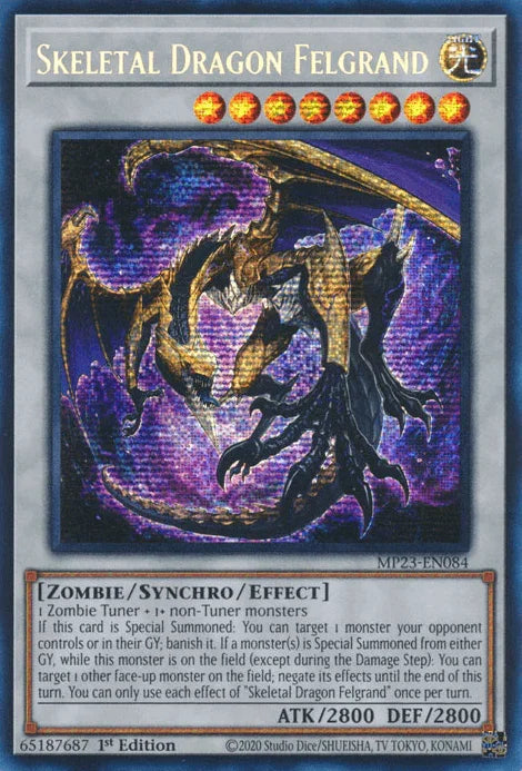 1st Edition, Dueling Heroes Collectors Tin - Mega Pack (25th Anniversary Edition), Light, Prismatic Secret Rare, Synchro/Effect Monster, Zombie Skeletal Dragon Felgrand [MP23-EN084] Prismatic Secret Rare - Trading Card World