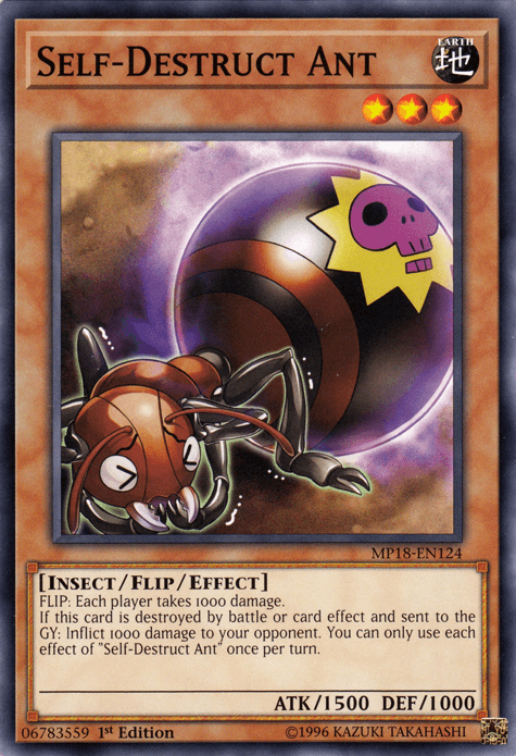 1st Edition, 2018 Mega-Tins Mega Pack, Common, Earth, Flip/Effect Monster, Insect Self-Destruct Ant [MP18-EN124] Common - Trading Card World