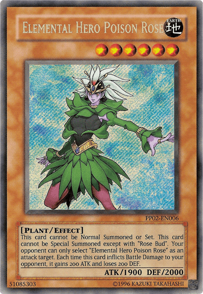 Earth, Effect Monster, Plant, Premium Pack 2, Secret Rare, Unlimited Elemental Hero Poison Rose [PP02-EN006] Secret Rare - Trading Card World