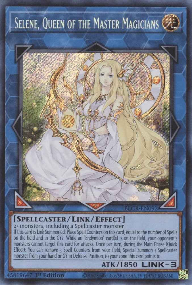 1st Edition, Battles of Legend: Crystal Revenge, Light, Link/Effect Monster, Secret Rare, Spellcaster Selene, Queen of the Master Magicians [BLCR-EN092] Secret Rare - Trading Card World