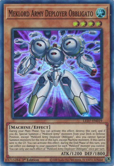 1st Edition, Effect Monster, Legendary Duelists: Rage of Ra, Light, Machine, Super Rare, Unlimited Meklord Army Deployer Obbligato [LED7-EN019] Super Rare - Trading Card World