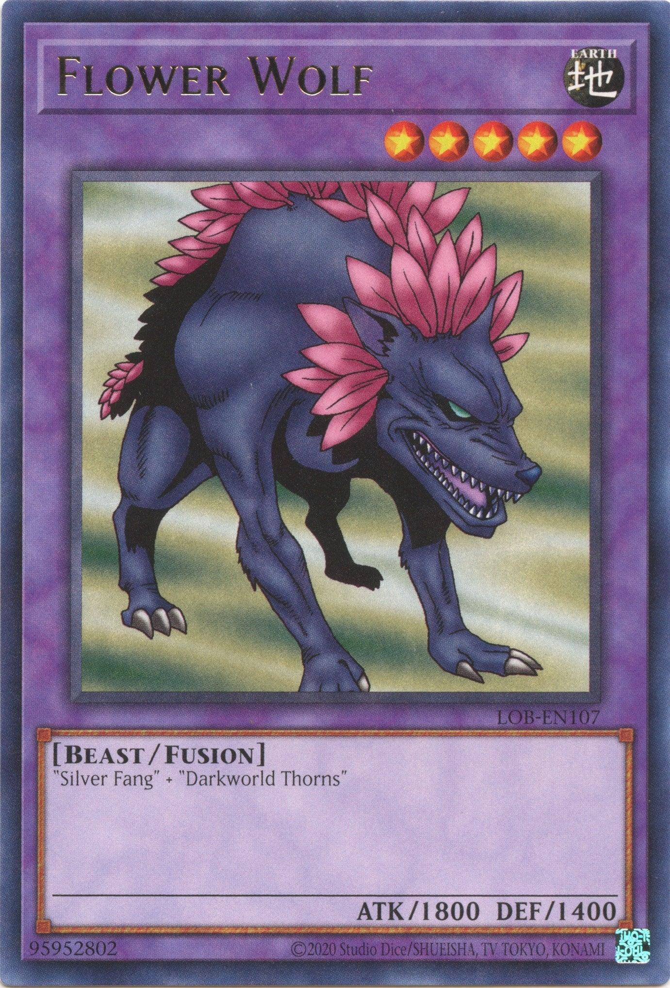 Beast, Earth, Fusion Monster, Legend of Blue Eyes White Dragon (25th Anniversary Edition), Rare, Unlimited Flower Wolf (25th Anniversary) [LOB-EN107] Rare - Trading Card World