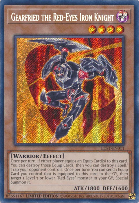 Dark, Effect Monster, Legendary Duelists: Season 1, Limited, Secret Rare, Warrior Gearfried the Red-Eyes Iron Knight [LDS1-EN011] Secret Rare - Trading Card World
