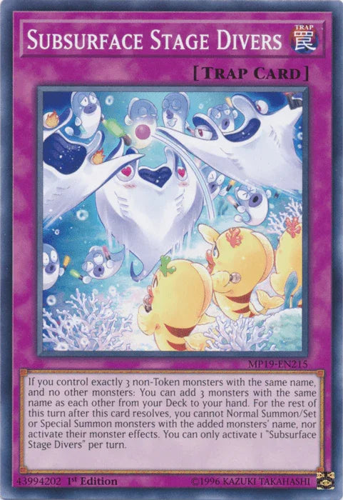 1st Edition, 2019 Gold Sarcophagus Tin Mega Pack, Common, Normal Trap, Trap, Unlimited Subsurface Stage Divers [MP19-EN215] Common - Trading Card World