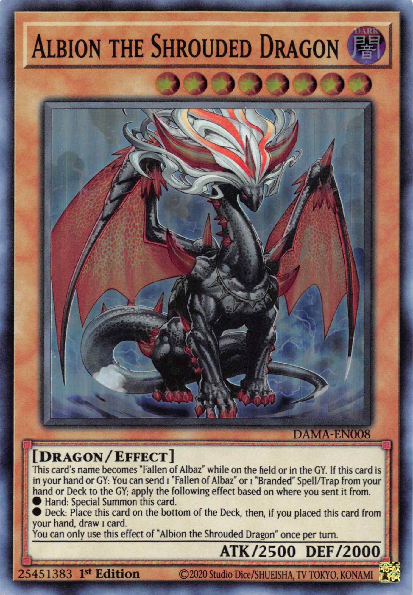 1st Edition, Dark, Dawn of Majesty, Dragon, Effect Monster, Super Rare Albion the Shrouded Dragon [DAMA-EN008] Super Rare - Trading Card World