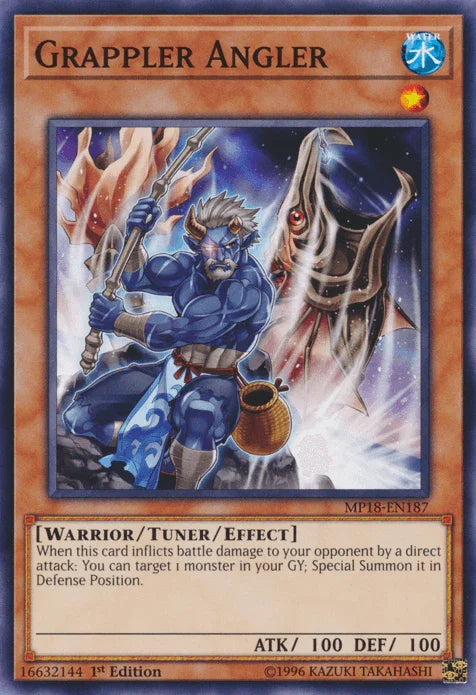 1st Edition, 2018 Mega-Tins Mega Pack, Common, Tuner/Effect Monster, Warrior, Water Grappler Angler [MP18-EN187] Common - Trading Card World