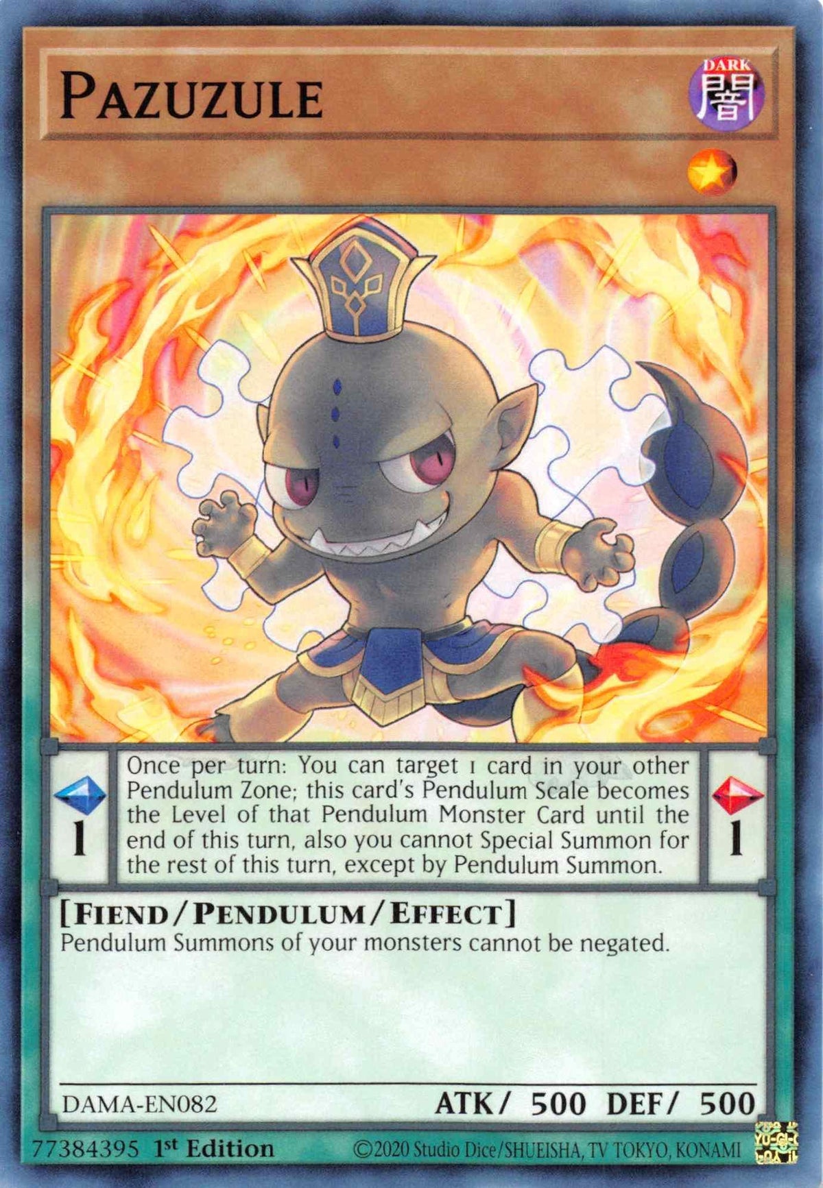 1st Edition, Common, Dark, Dawn of Majesty, Fiend, Pendulum/Effect Monster Pazuzule [DAMA-EN082] Common - Trading Card World