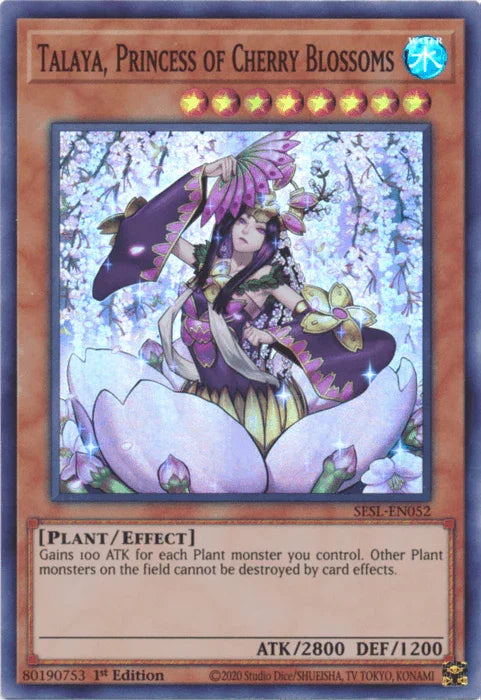 1st Edition, Effect Monster, Plant, Secret Slayers, Super Rare, Water Talaya, Princess of Cherry Blossoms [SESL-EN052] Super Rare - Trading Card World