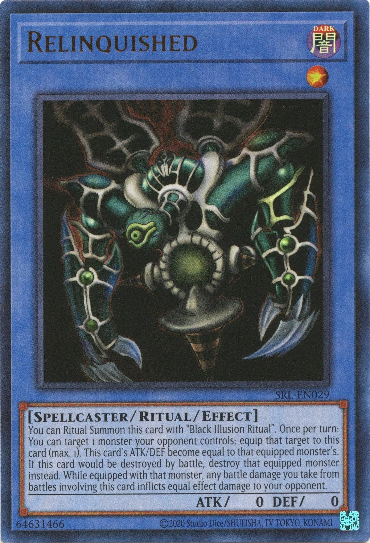 Dark, Ritual/Effect Monster, Spell Ruler (25th Anniversary Edition), Spellcaster, Ultra Rare, Unlimited Relinquished (25th Anniversary) [SRL-EN029] Ultra Rare - Trading Card World